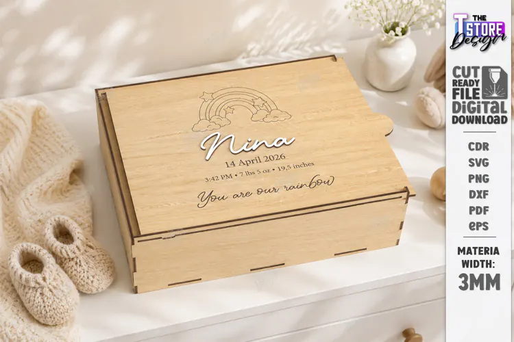 Baby Keepsake Memory Box Laser Cut | Wooden Storage Box SVG