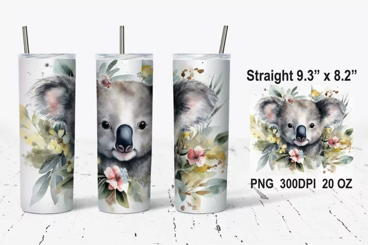 Baby Koala Watercolor Tumbler Wrap, Koala Tower Sublimation