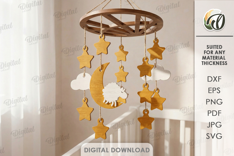 3D Baby Mobile Laser Cut. Nursery Decor SVG