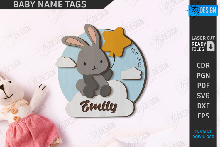 Baby Name Tag Laser Cut|3D Wall Sign|Personalized Wall Decor