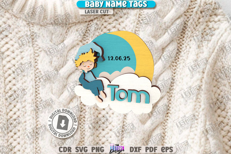 Baby Name Tag Laser Cut|3D Name Pin|Personalized Brooch SVG