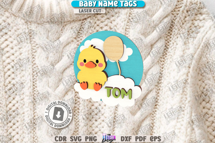 Baby Name Tag Laser Cut|3D Name Pin|Personalized Brooch SVG