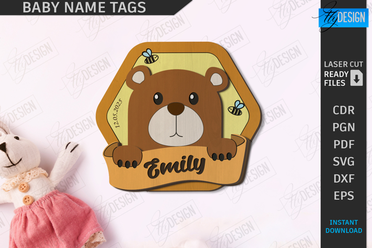 Baby Name Tag Laser Cut|3D Wall Sign|Personalized Wall Decor