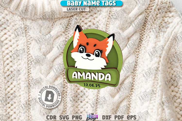 Baby Name Tag Laser Cut|3D Name Pin|Personalized Brooch SVG
