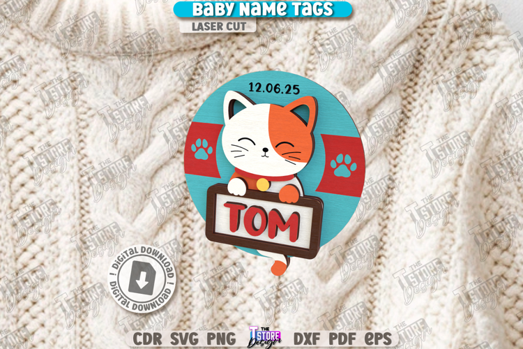 Baby Name Tag Laser Cut|3D Name Pin|Personalized Brooch SVG