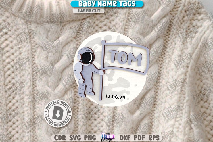 Baby Name Tag Laser Cut|3D Name Pin|Personalized Brooch SVG