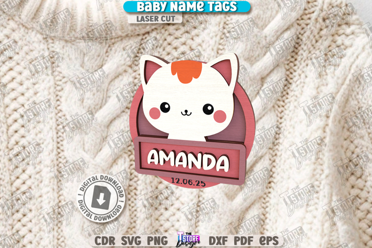 Baby Name Tag Laser Cut|3D Name Pin|Personalized Brooch SVG