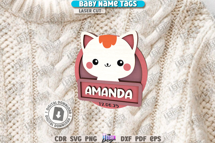 Baby Name Tag Laser Cut|3D Name Pin|Personalized Brooch SVG
