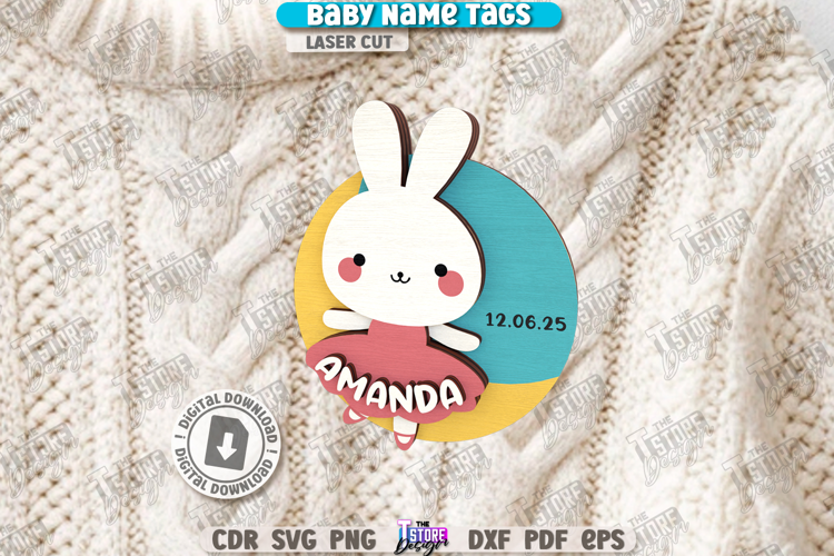 Baby Name Tag Laser Cut|3D Name Pin|Personalized Brooch SVG