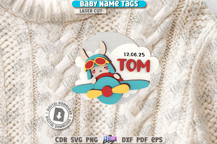 Baby Name Tag Laser Cut|3D Name Pin|Personalized Brooch SVG
