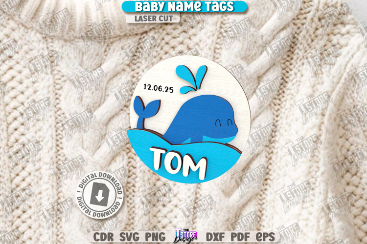 Baby Name Tag Laser Cut|3D Name Pin|Personalized Brooch SVG