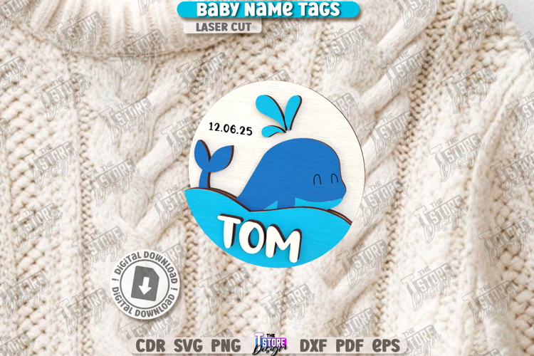 Baby Name Tag Laser Cut|3D Name Pin|Personalized Brooch SVG
