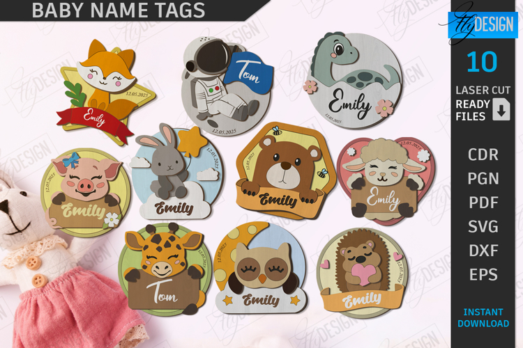 3D Baby Name Tags Laser Cut Bundle | Personalized Wall Signs