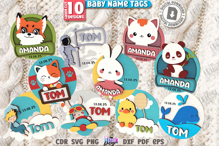 Baby Name Tags Laser Cut Bundle|Personalized 3D Name Pin|CNC