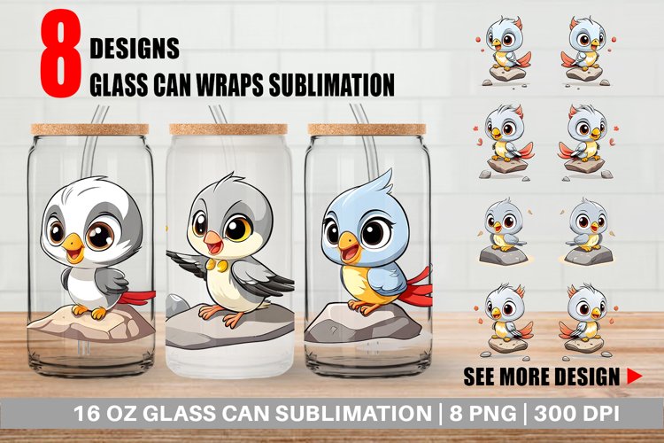 Baby Nightingale Illustration Glass Can Wraps