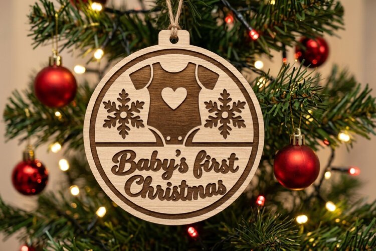 Baby Onesie Laser Cut Wood File, Christmas Ornament SVG example image 1