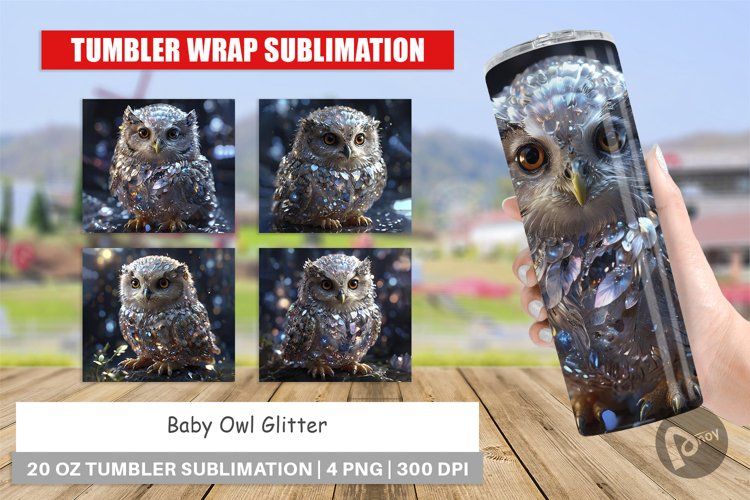 Tumbler Wrap Baby Owl Glitter