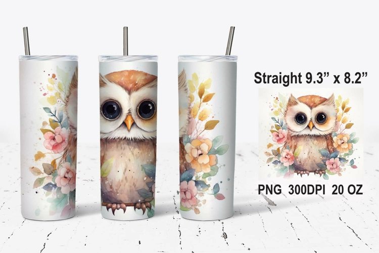Baby Owl Watercolor Tumbler Wrap, Owl Tumbler Wrap