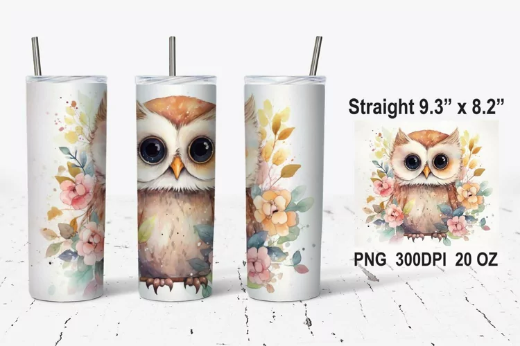 Baby Owl Watercolor Tumbler Wrap, Owl Tumbler Wrap
