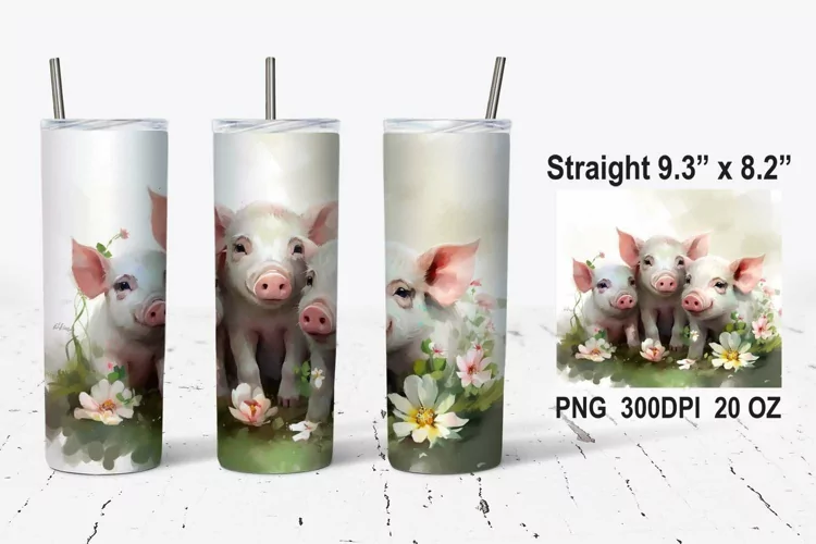 Baby Pigs Watercolor Tumbler Wrap, Baby Pigs Sublimation