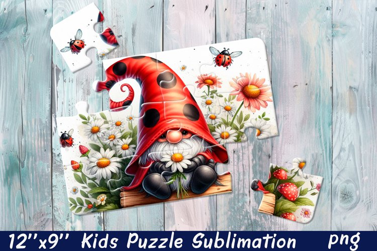 Cartoon Floral Gnome| Summer Flower Sublimation Puzzle example image 1