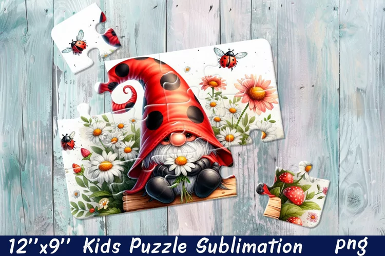 Cartoon Floral Gnome| Summer Flower Sublimation Puzzle