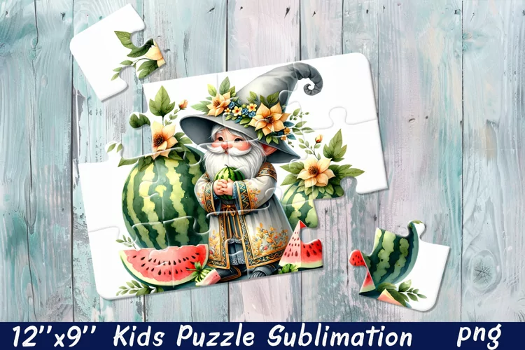 Cartoon Floral Gnome| Summer Flower Sublimation Puzzle