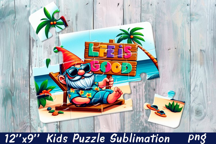 Cartoon Floral Gnome| Summer Flower Sublimation Puzzle example image 1