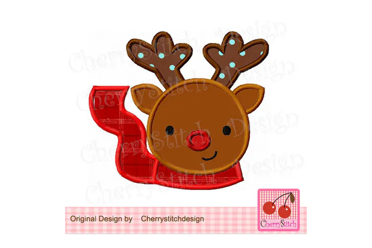Rudolph Reindeer Applique Machine Embroidery Design