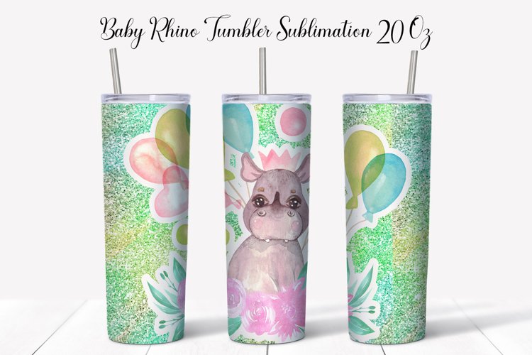 Skinny Tumbler Sublimation 20 Oz. Design with baby rhino