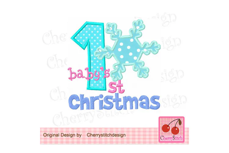 Baby's First Christmas Snowflake Applique Machine Embroidery