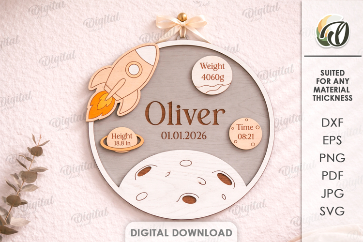 Baby Name Sign With Birth Stats Laser Cut. Nursery Decor SVG