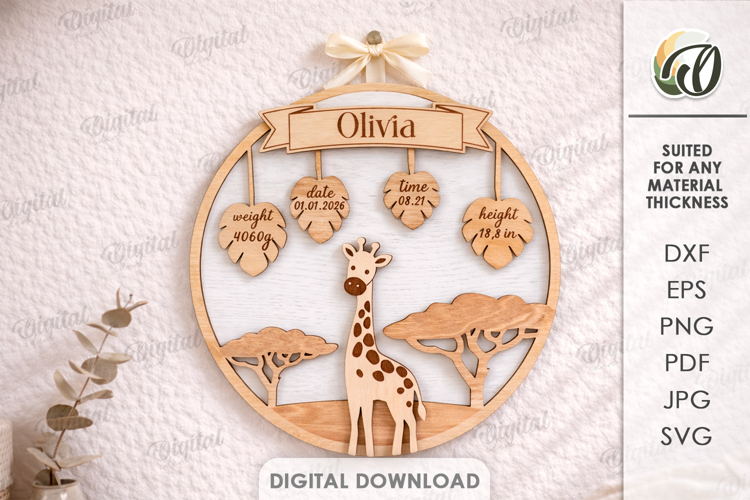 Baby Name Sign With Birth Stats Laser Cut. Nursery Decor SVG