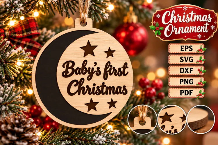 Baby's First Christmas Bauble Laser Cut Wood File SVG