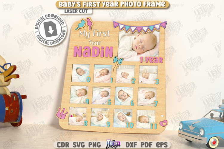 Baby’s First Year Photo Frame Laser Cut|New Born SVG|Nursery
