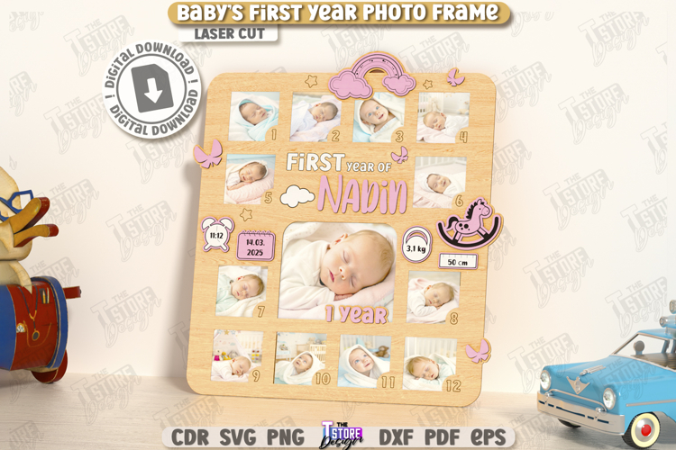 Baby’s First Year Photo Frame Laser Cut|New Born SVG|Nursery