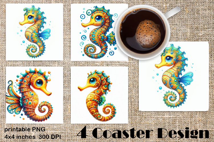 Baby sea Horse square coaster sublimation PNG design