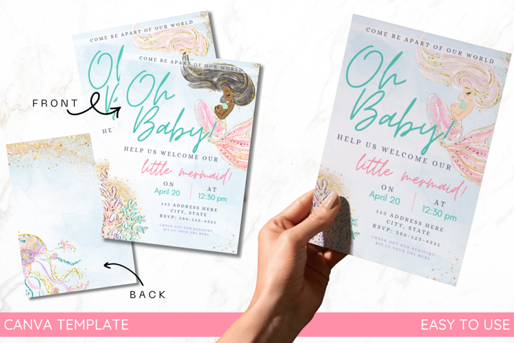 Mermaid Baby Shower Canva Template