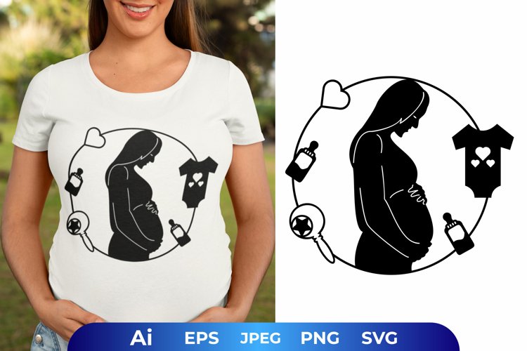 Pregnant Mom in Round with Baby Stuff SVG example image 1