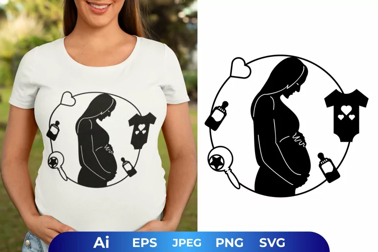 Pregnant Mom in Round with Baby Stuff SVG