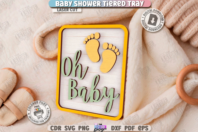 Baby Shower Tiered Tray Laser Cut|Baby Signs|Neutral Design