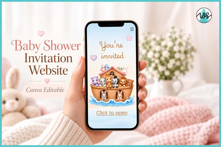 Noah's Ark Baby Shower Website Invitation Canva RSVP