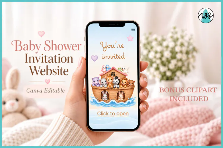 Noah's Ark Baby Shower Website Invitation Canva RSVP