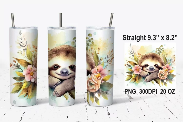 Baby Sloth Watercolor Tumbler Wrap, Sloth Tumbler Wrap