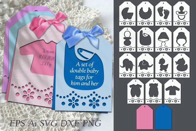 Double baby tags for him and for her. File to cut out
