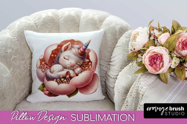 Baby Unicorn Pillow Cover - Flower Pillow Sublimation PNG