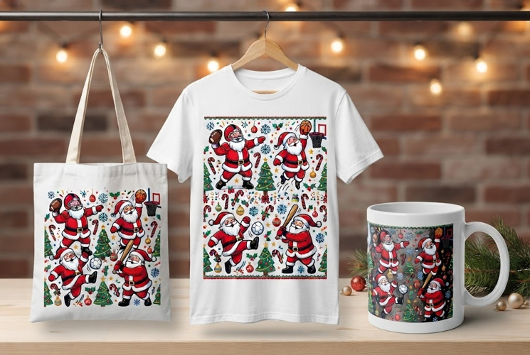 Sports Santa Christmas Ugly Sweater Pattern Design