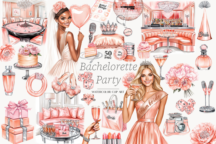 Bachelorette Party Clipart Set | Bride & Bridesmaid PNGs