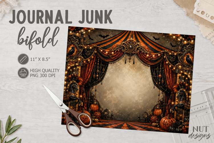 Vintage Creepy Circus Journal Junk Bifold Halloween