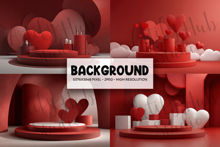 Luxury Red Valentine Podium Background with Floating Hearts example image 1